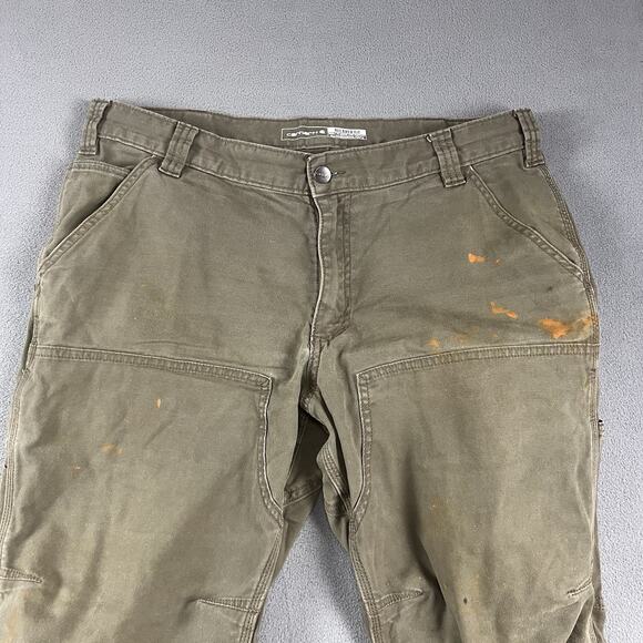 Carhartt Pants Mens 36X28 Moss Green Carpenter Double Knee Distressed Workwear - Picture 2 of 11